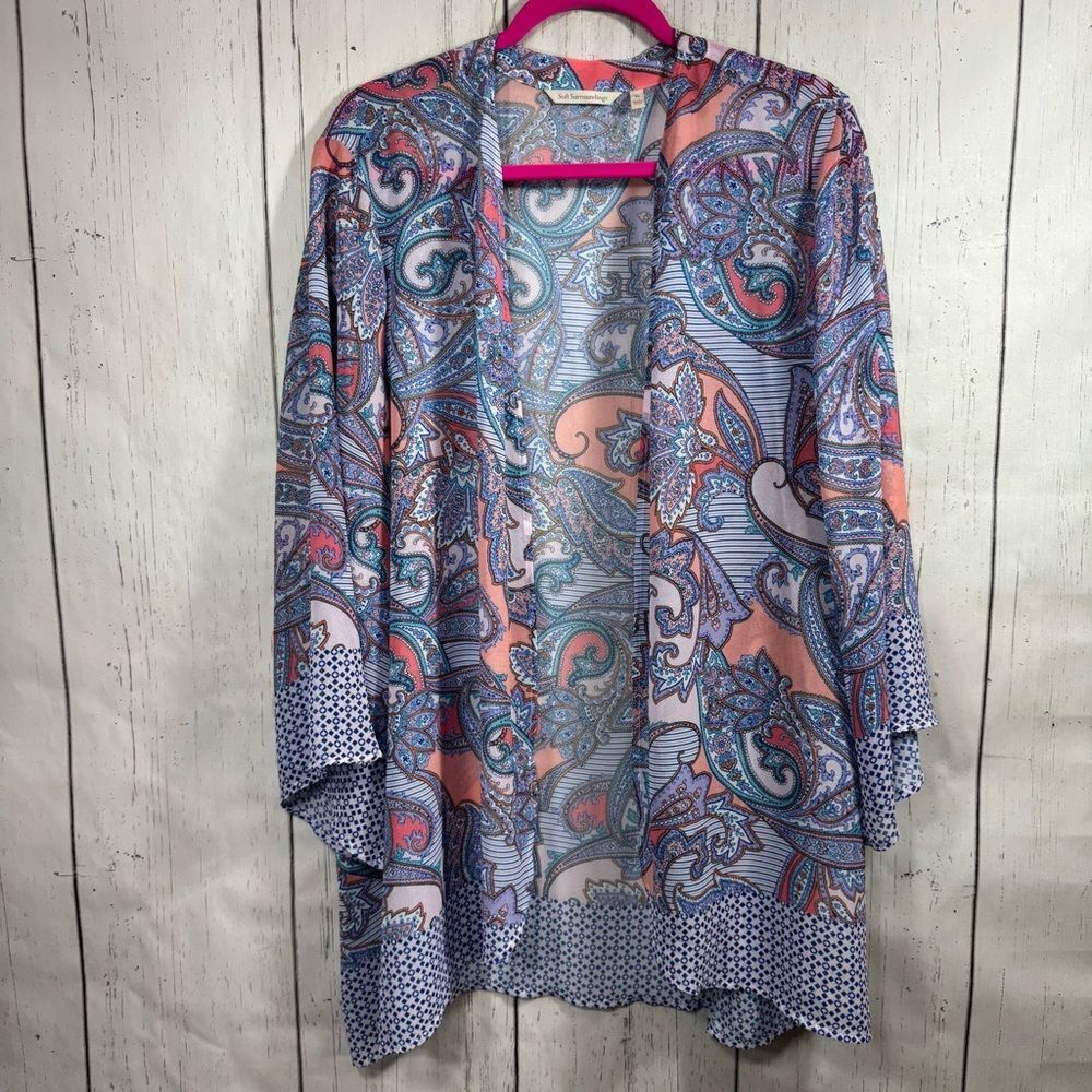 Soft Surroundings Paisley Open Front Kimono Cardigan XL Boho Relaxed Fit Layer